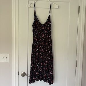 Lulus Esperanza Black And Pink Floral Print Midi Dress - Size M